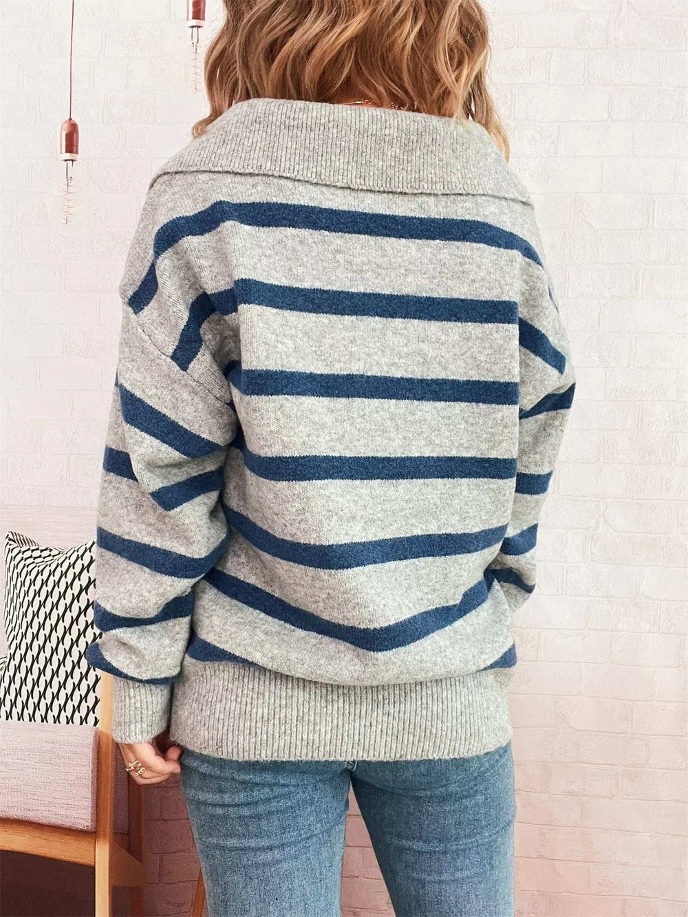 Striped Dropped Shoulder Sweater - Trendsi - Flyclothing LLC
