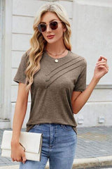 Round Neck Short Sleeve T-Shirt - Trendsi - Flyclothing LLC