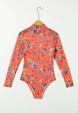 Printed Mock Neck Long Sleeve Bodysuit - Trendsi - Flyclothing LLC