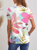 Printed V-Neck Short Sleeve T-Shirt - Trendsi - Flyclothing LLC