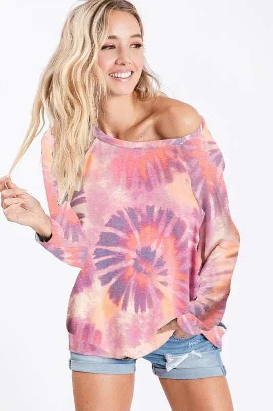 BiBi Tie Dye Print Terry T-Shirt - Trendsi - Flyclothing LLC