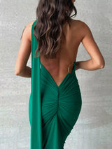 Backless One-Shoulder Ruched Bodycon Maxi Dress - Trendsi - Flyclothing LLC