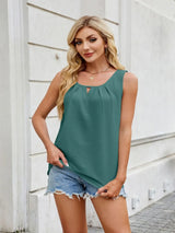 Ruched Scoop Neck Tank - Trendsi - Flyclothing LLC