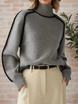 Contrast Trim Turtleneck Sweater - Trendsi - Flyclothing LLC