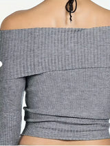 Off-Shoulder Ribbed Knit Sweater - Trendsi - Flyclothing LLC