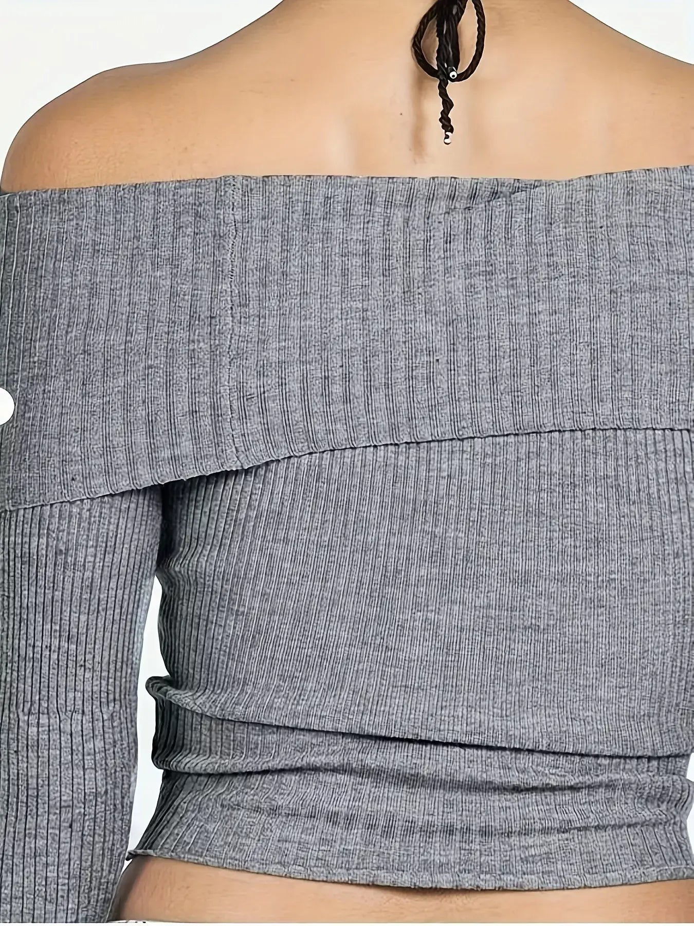 Off-Shoulder Ribbed Knit Sweater - Trendsi - Flyclothing LLC