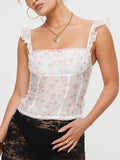 Ruffled Floral Square Neck Cami - Trendsi