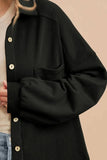 Waffle-Knit Collared Neck Long Sleeve Shacket - Trendsi