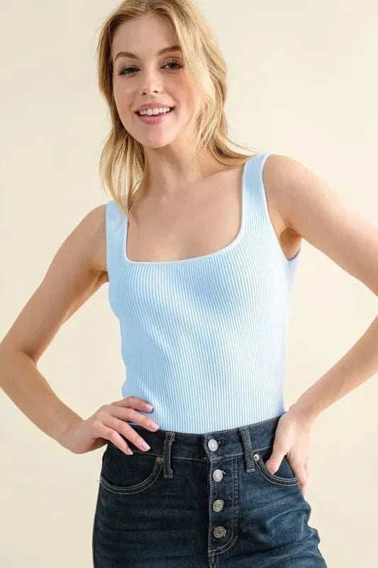 And The Why Ribbed Square Neck Bodysuit - Trendsi - Flyclothing LLC