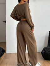 Full Size Comfortable Loose Fit One-Shoulder T-Shirt and Pants Set Plus Size - Trendsi - Flyclothing LLC