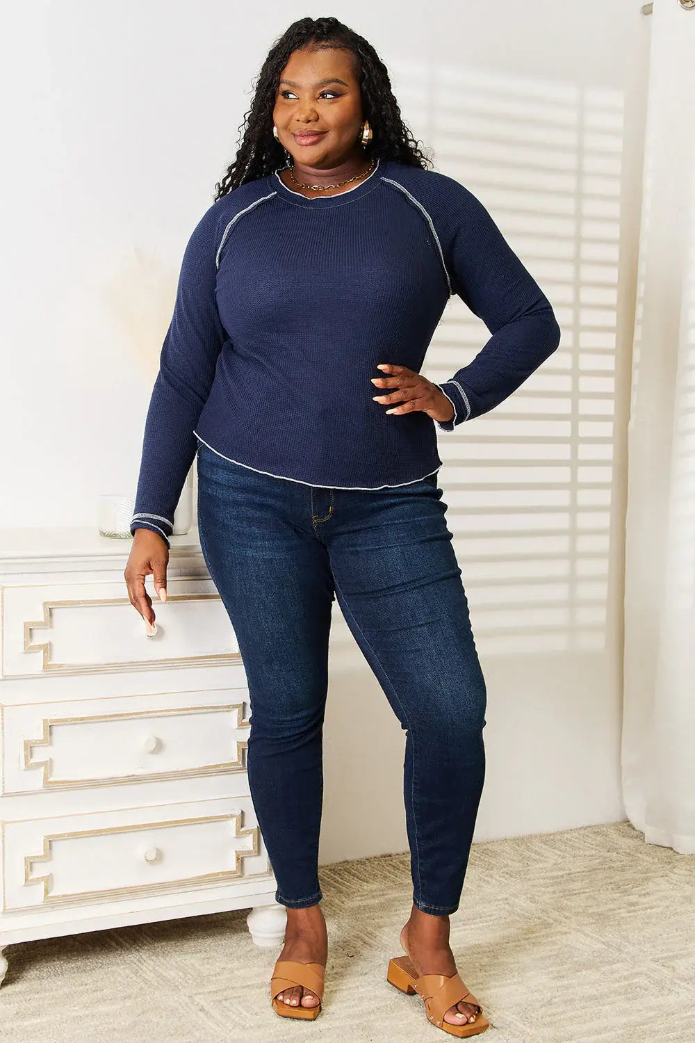 Basic Bae Long Raglan Sleeve Round Neck Top - ShopBasicbae - Flyclothing LLC