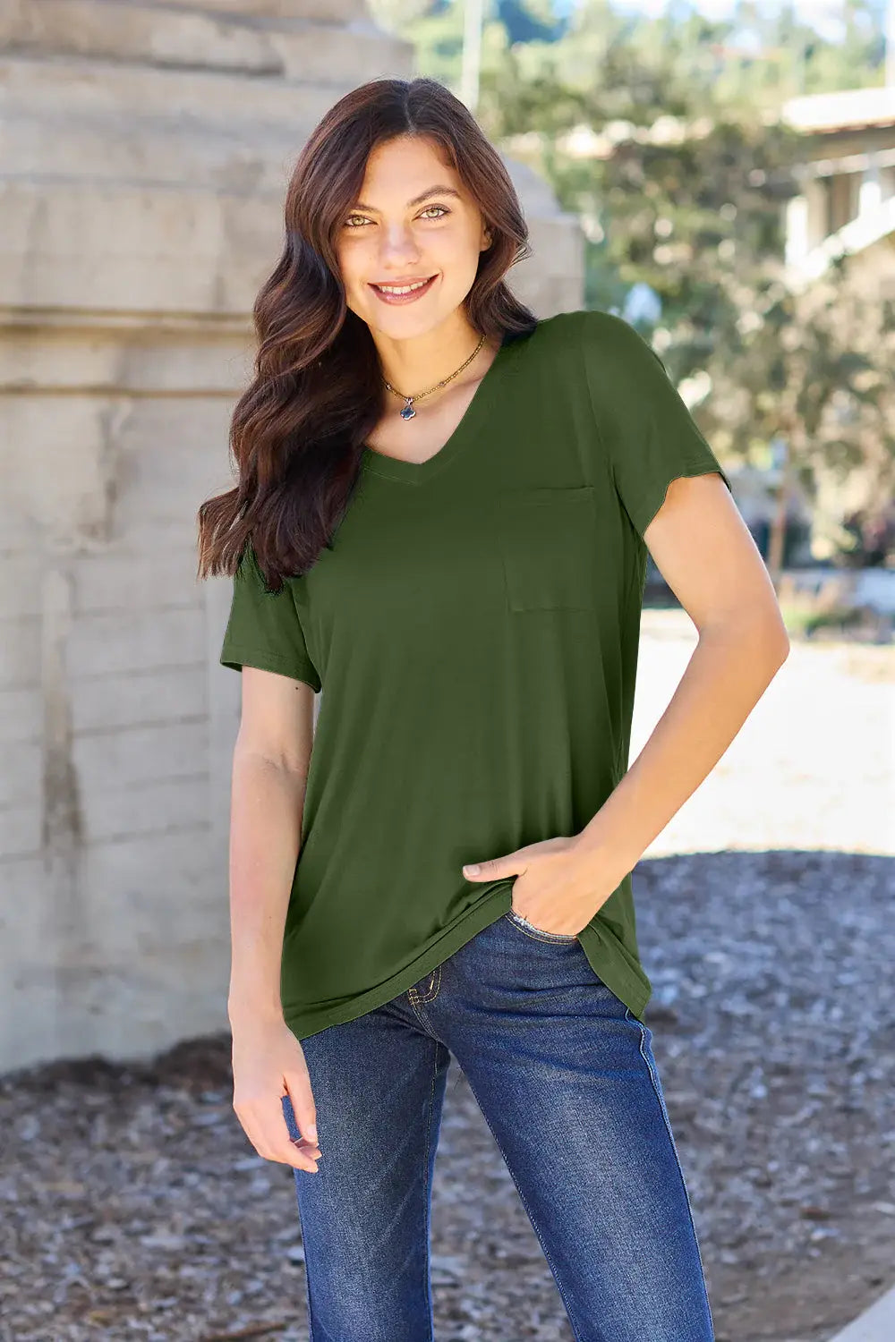 Basic Bae Full Size V-Neck Short Sleeve T-Shirt - ShopBasicbae - Flyclothing LLC