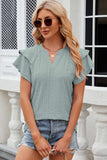 Eyelet Notched Flutter Sleeve T-Shirt - Trendsi - Flyclothing LLC