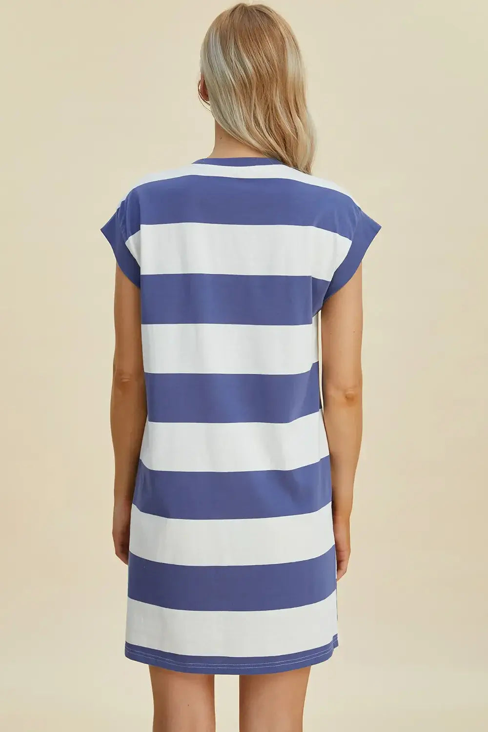 Basic Bae Full Size Striped Round Neck Cap Sleeve Mini Dress - Trendsi - Flyclothing LLC
