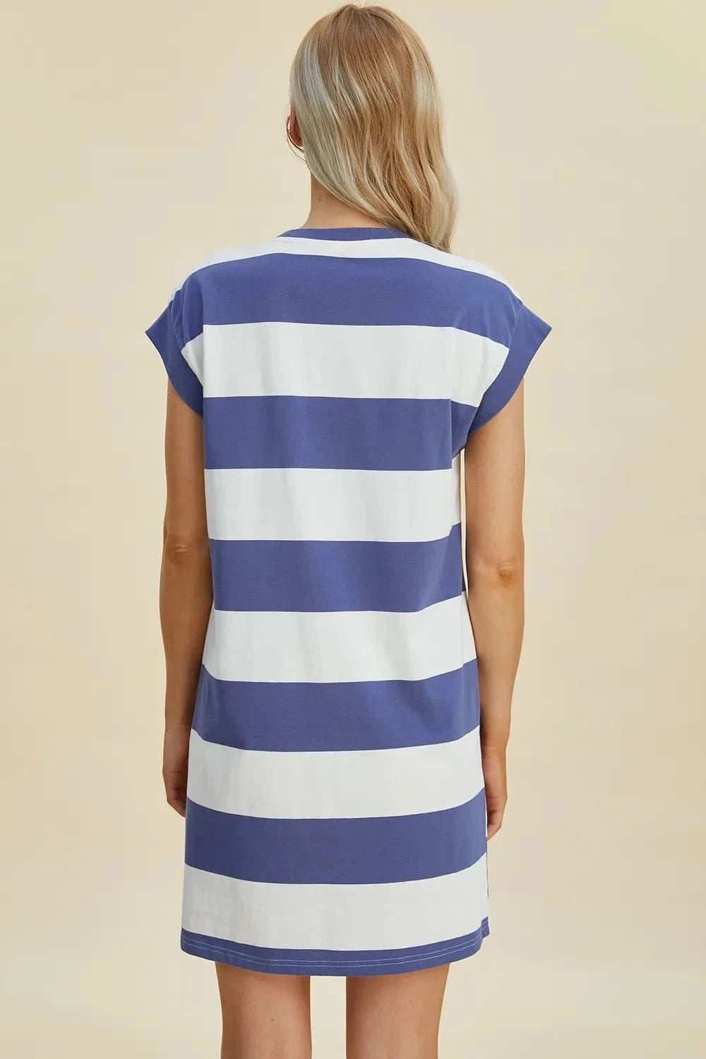 Basic Bae Full Size Striped Round Neck Cap Sleeve Mini Dress - Trendsi - Flyclothing LLC