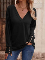 V-Neck Long Sleeve Top - Trendsi - Flyclothing LLC
