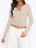 Button Down Long Sleeve Top - Trendsi