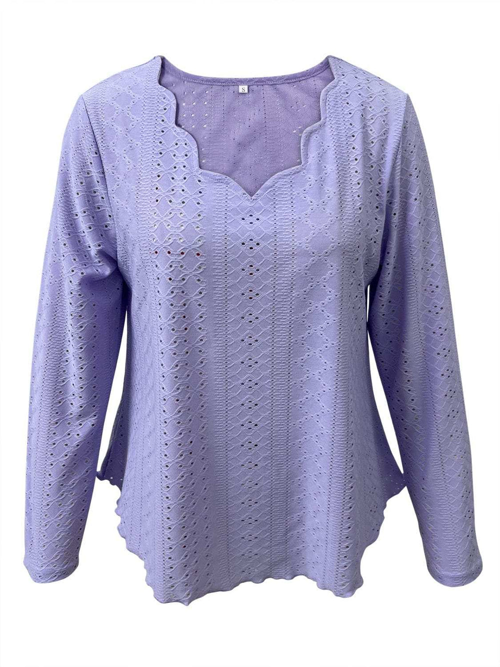 Eyelet Long Sleeve Blouse - Trendsi - Flyclothing LLC