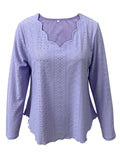Eyelet Long Sleeve Blouse - Trendsi - Flyclothing LLC