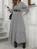 Ruffle Hem Plaid Long Sleeve Dress - Trendsi