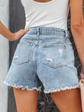 Distressed Fringe Denim Shorts with Pockets - Trendsi