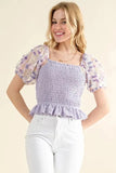 And The Why Embellishment Sleeve Smocked Top - Trendsi