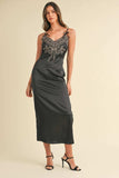 Mable Embroidered Cami Satin Midi Slit Dress - Trendsi - Flyclothing LLC