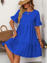 Mandy Ruffled Ruched Round Neck Half Sleeve Dress - Trendsi - Flyclothing LLC