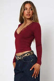 Lace Detail V-Neck Long Sleeve T-Shirt - Trendsi - Flyclothing LLC