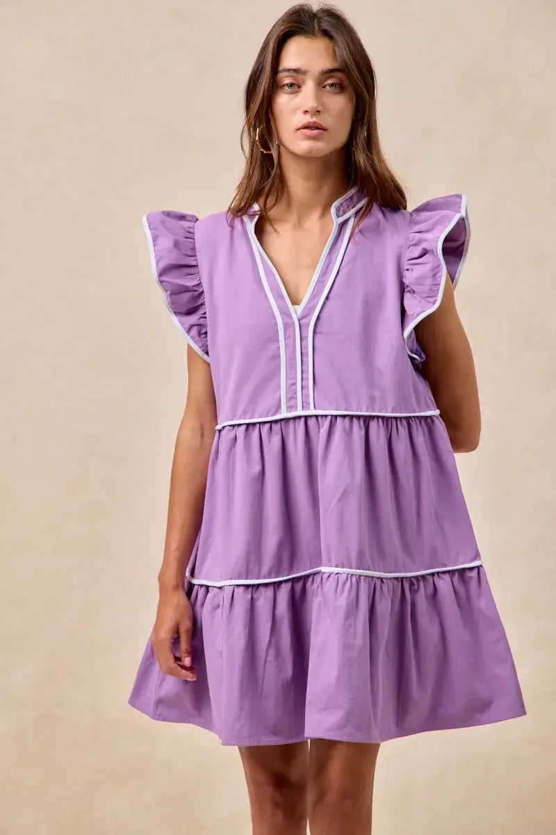 BiBi Gameday Theme Contrast Binding Ruffled Dress - Trendsi - Flyclothing LLC