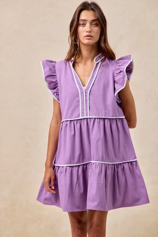 BiBi Gameday Theme Contrast Binding Ruffled Dress - Trendsi - Flyclothing LLC