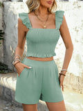 Smocked Cropped Cami and Shorts Set - Trendsi