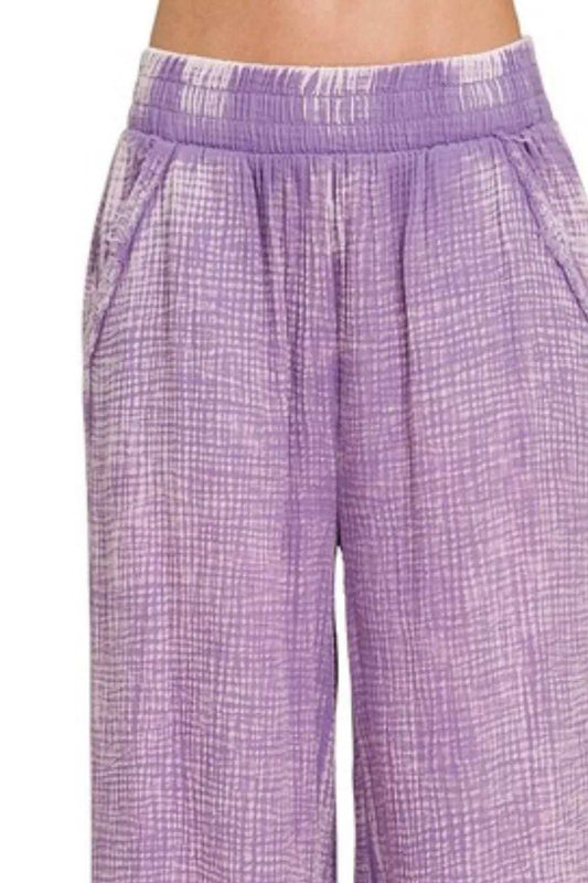 Zenana Washed Double Gauze Elastic Band Waist Pants - Trendsi - Flyclothing LLC