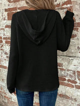 Waffle Knit Button Detail Hoodie - Trendsi - Flyclothing LLC