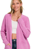 Zenana Melange Open Front Sweater Cardigan - Trendsi