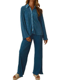 Collared Neck Long Sleeve Top and Pants Lounge Set - Trendsi - Flyclothing LLC