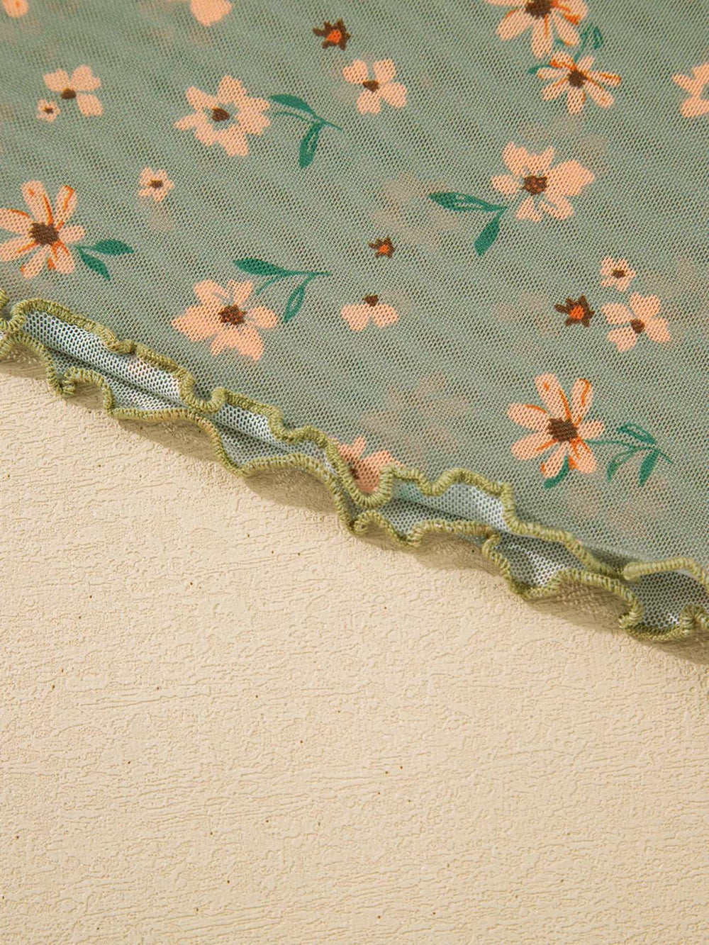 Floral Print Mesh Long Sleeve Top - Trendsi - Flyclothing LLC