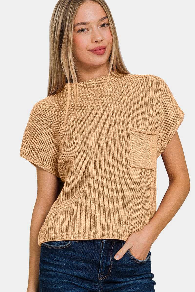 Zenana Mock Neck Short Sleeve Cropped Sweater - Trendsi - Flyclothing LLC