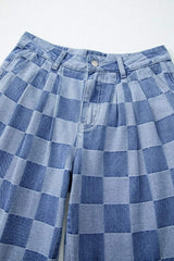 Checkered Wide Leg Jeans with Pockets - Trendsi - Flyclothing LLC