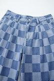 Checkered Wide Leg Jeans with Pockets - Trendsi - Flyclothing LLC