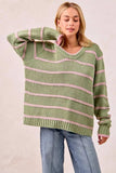BiBi Striped Long Sleeve Sweater - Trendsi - Flyclothing LLC