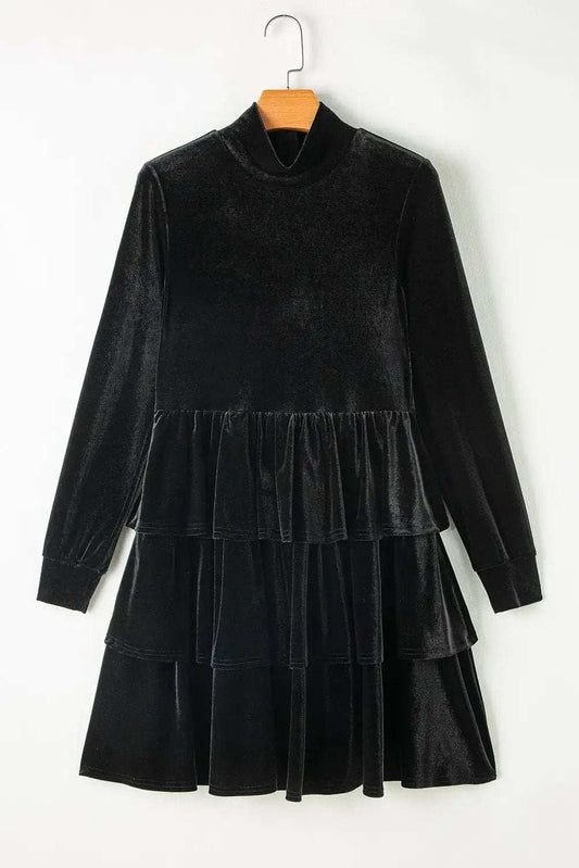 Ruffled Layered Long Sleeve Mini Dress - Trendsi - Flyclothing LLC