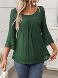 Round Neck Three-Quarter Sleeve Top - Trendsi - Flyclothing LLC