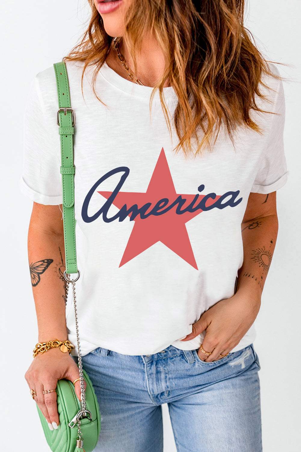Star Round Neck Short Sleeve T-Shirt - Trendsi - Flyclothing LLC