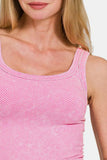 Zenana Washed Ribbed Scoop Neck Wide Strap Tank - Trendsi