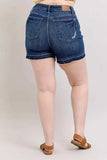 Judy Blue Full Size High Waist Tummy Control Destroy Release Hem Denim Shorts Plus Size - Trendsi - Flyclothing LLC