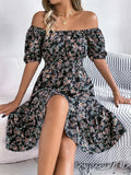 Ruffled Hem Floral Puff Sleeve Dress - Trendsi - Flyclothing LLC