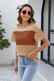 Color Block Round Neck Short Sleeve T-Shirt - Trendsi