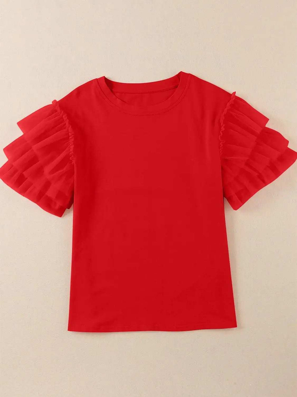 Ruffled Round Neck Short Sleeve Blouse - Trendsi - Flyclothing LLC