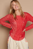 POL Exposed Seam Long Sleeve Lace Knit Top - Trendsi